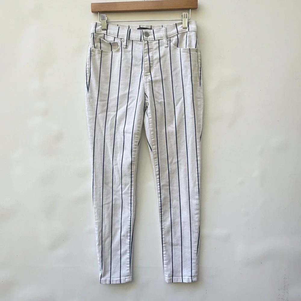 Banana Republic Pinstripe Skinny Jeans Womens 27 White Navy Nautical‎ Chic